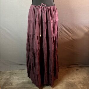 Free People Simply Smitten Maxi Skirt Purple Cotton Tiered Maxi Skirt Large Boho